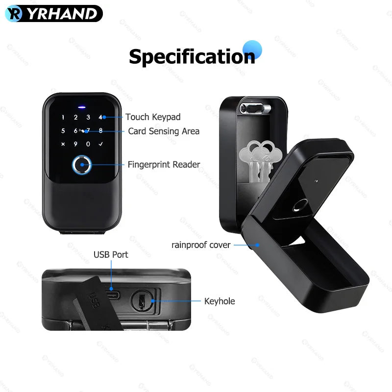 YRHAND TTlock Smart Fingerprint Lock Box – Digital Password, IC Card, Tuya Electronic Portable IP66 Security for Smart Home