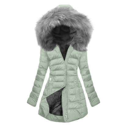 Women’s Plus Size Quilted Long Coat – Lined Mid-Length Hooded Winter Jacket, Warm & Windproof Outerwear