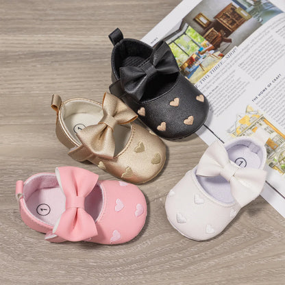 Baby Girls Shoes - Classic Dress Style with Cute Bow-Knot Heart, Anti-Slip Soft Sole First Walkers for Infants 0-18m
