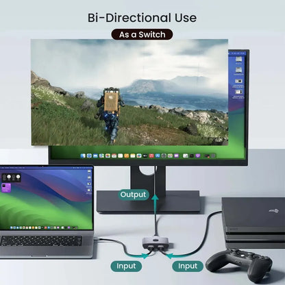 NIERBO 8K Bi-Directional HDMI 2.1 Switch Splitter - 2 in 1 Out Ultra HD 4K@120Hz 8K@60Hz 48Gbps Aluminum Hub for PS5 & Xbox