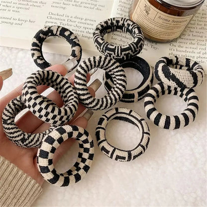 Seamless Checkered Hair Ties - 5-Piece High-Elasticity Traceless Hair Bands