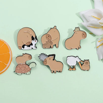 Capybara Hippo Enamel Pin Set - 3-6PCS Cute Cartoon Animal Brooch Lapel Badges for Gifts, Accessories & Collectors