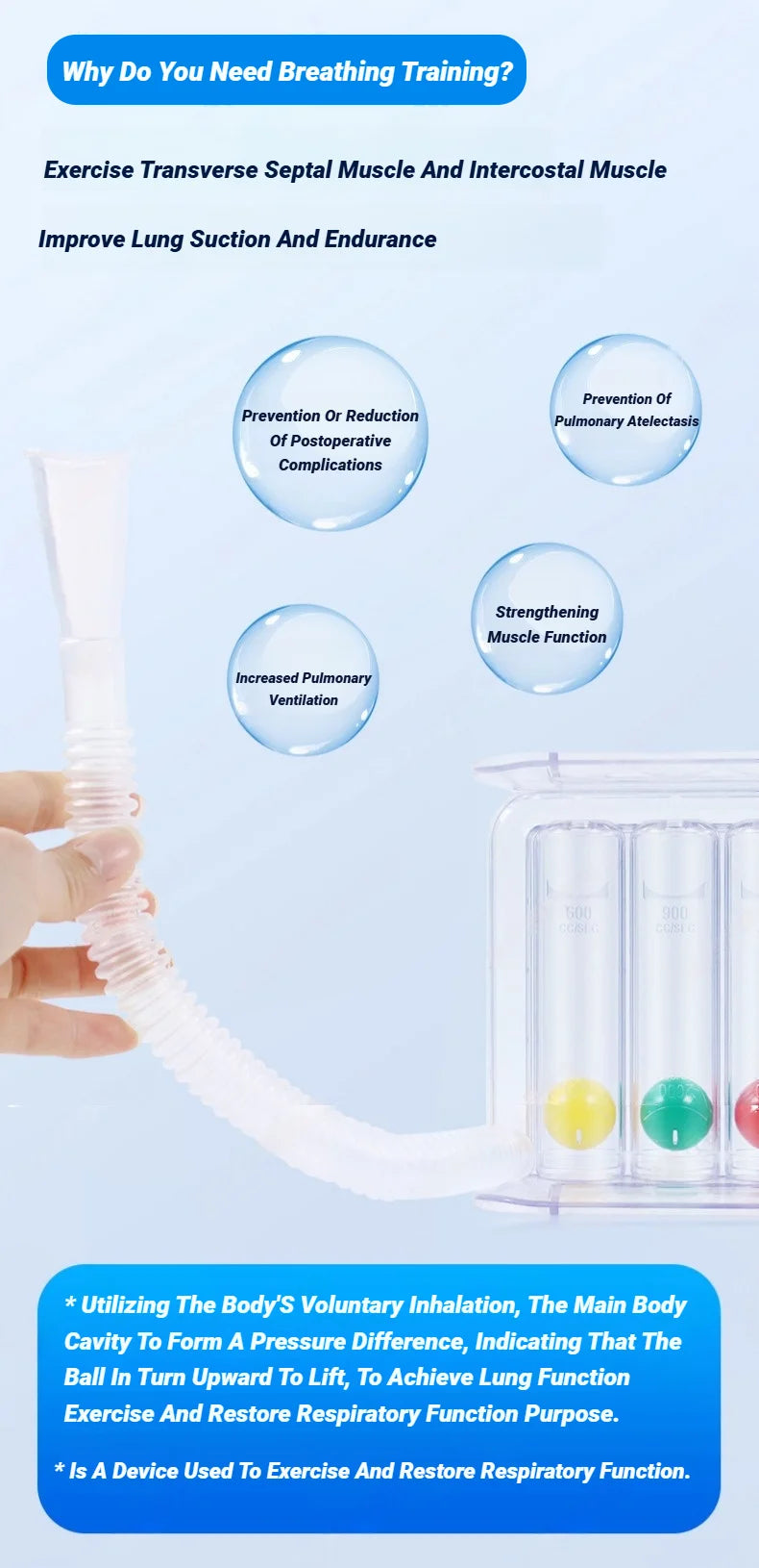 3-Ball Breathing Trainer — Lung Function & Respiratory Spirometry Exerciser for Deep Breath and Capacity Improvement