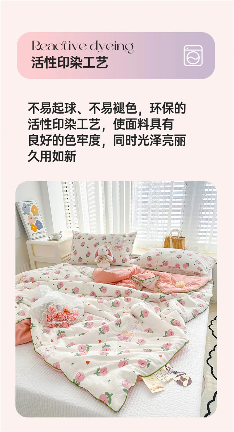 Washed Double Gauze Quilt – Lightweight Summer Comforter with Soya Fibre Filling, Soft & Breathable for Queen Size