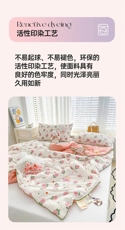 Washed Double Gauze Quilt – Lightweight Summer Comforter with Soya Fibre Filling, Soft & Breathable for Queen Size