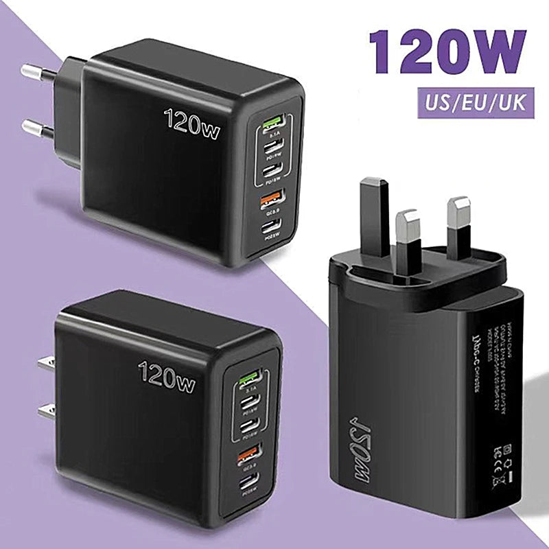 PD 5-Port USB Charger with Fast Charging – QC3.0 and USB-C, Quick Charge for iPhone, Huawei, Samsung, Xiaomi and iPad