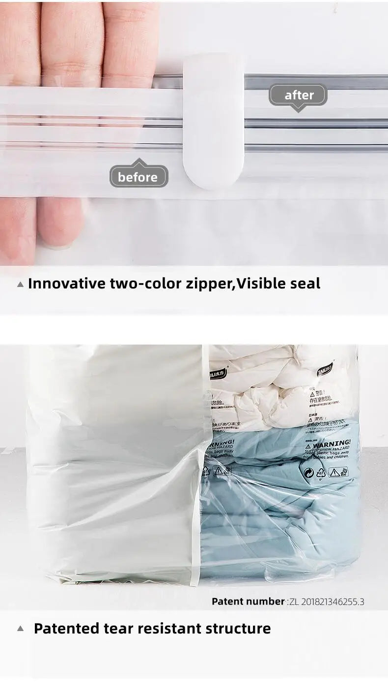 New Patented Vacuum Storage Bags – Large Plastic Bags for Clothes, Blankets, Compression, Travel Accessories