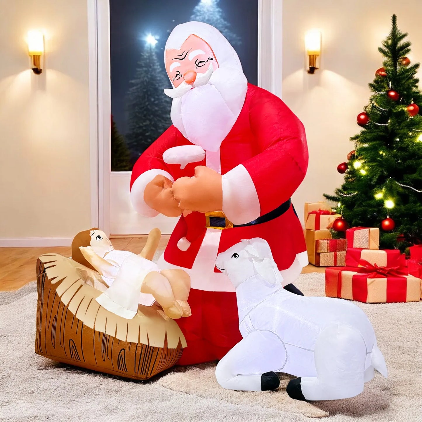 Merry Christmas Tree Arch Inflatable – Santa Claus Sleigh Decoration with LED Light for Home, Garden, and New Year Party Decor
