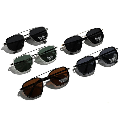 Peekaboo TR90 Polarized Sunglasses – Retro Metal Square Style for Men & Women, UV400 Double Bridge Driving Glasses