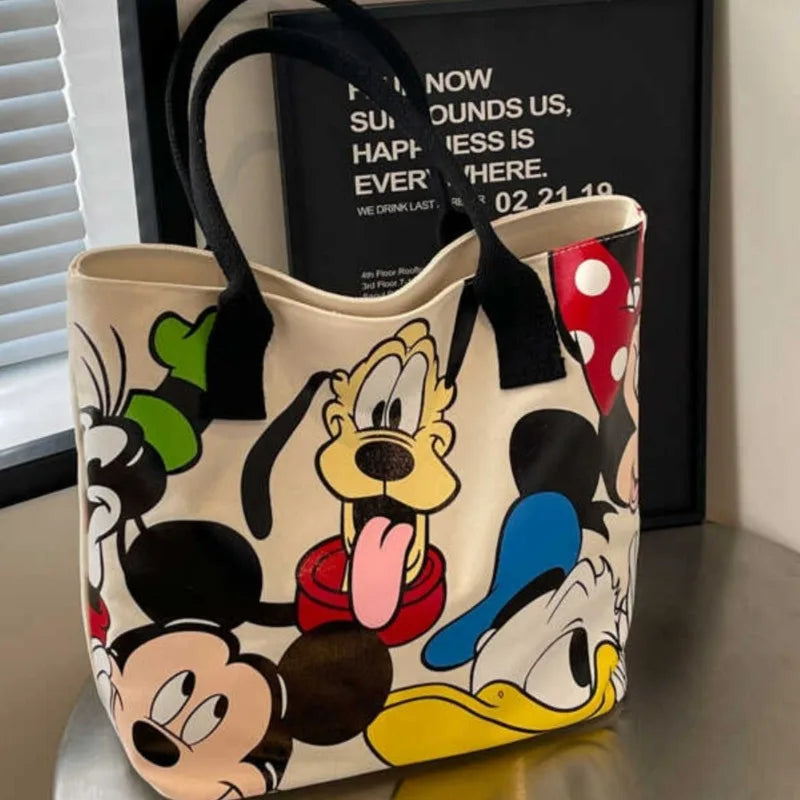 Disney Mickey Canvas Tote Bag – Large Capacity Shoulder Bag for Women & Students, Casual Handbag