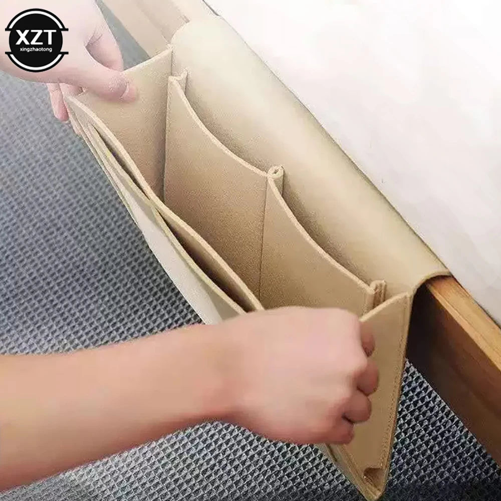 Felt Bedside Hanging Organizer — Phone, Book & Magazine Storage Pockets for Bed & Sofa