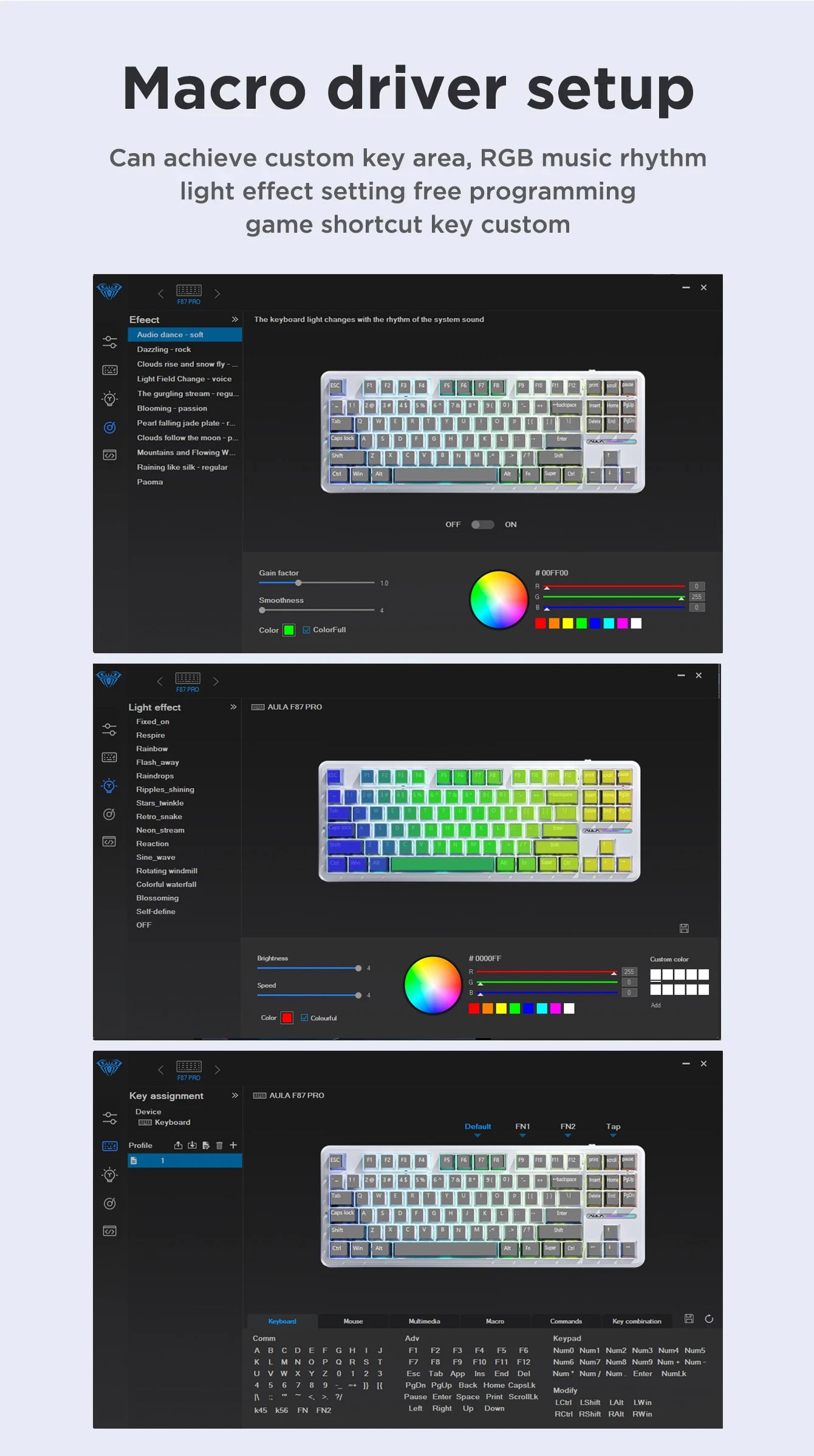 AULA F87 Pro 87-Key Mechanical Keyboard – Tri-Mode 2.4G/USB/Bluetooth, RGB, PBT Keycaps, Gasket Mount, 5-Layer Silencing, Full Key No Impact