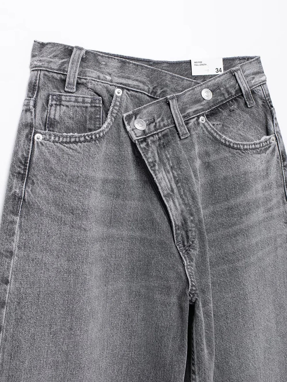 TRAF Women’s Basic Hundred Jeans — High Waist Asymmetric Wide-Leg Trousers, Casual Straight-Leg Fashion Jeans