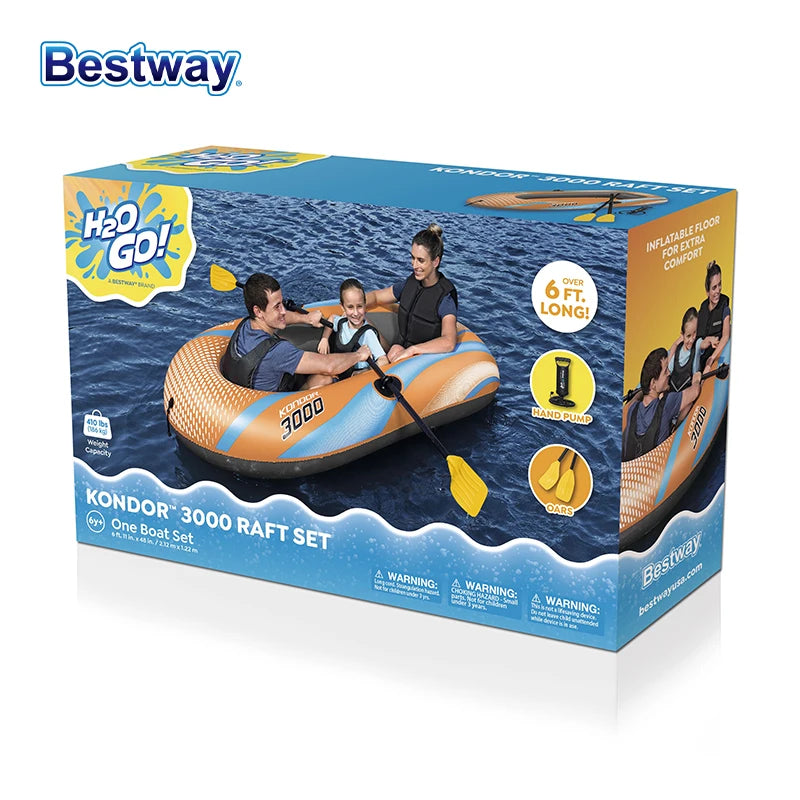 Bestway 61136/61140/61142/61146 Heavy-Duty Inflatable Kayak – 1-3 Person PVC Rafting Boat for Adventure & Thrilling Rides