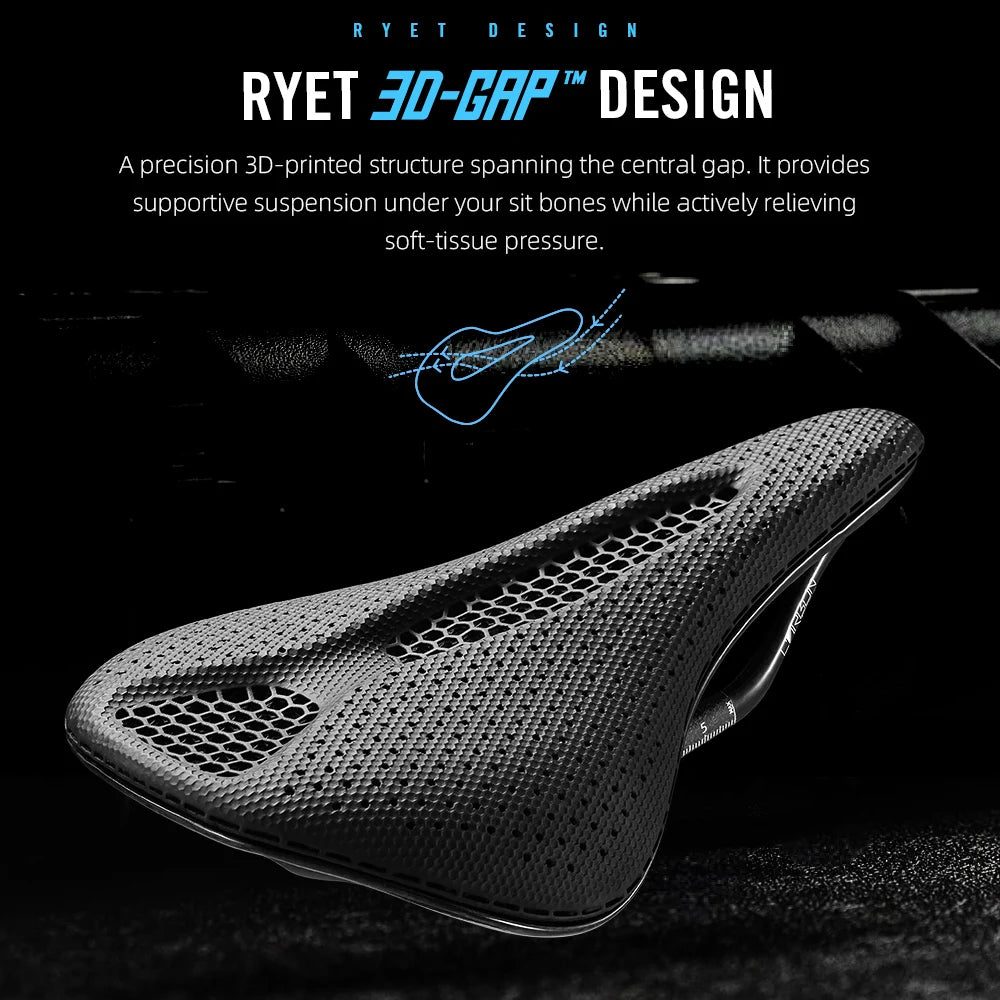 RYET Carbon 3D Printed Bike Saddle - 145/155mm Lightweight Cycling Seat for Road, MTB, Gravel & Triathlon Bikes