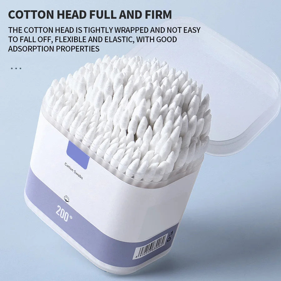 200-Piece Double-Ended Cotton Swabs - Soft Cleaning & Makeup Removal Applicators for Personal Care