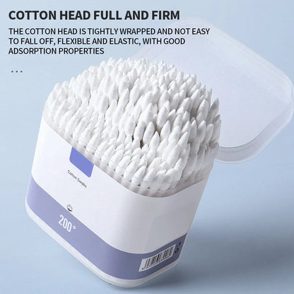 200-Piece Double-Ended Cotton Swabs - Soft Cleaning & Makeup Removal Applicators for Personal Care
