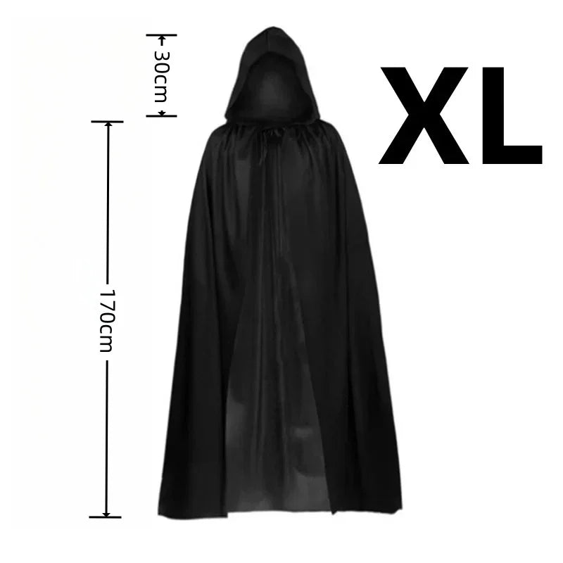 Unisex Halloween Hooded Black Cloak Witch Robe Long Cape Cosplay Costume Party Prop
