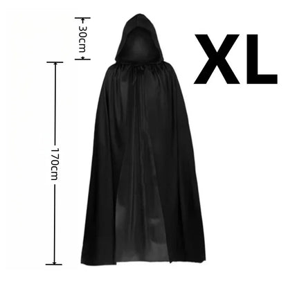 Unisex Halloween Hooded Black Cloak Witch Robe Long Cape Cosplay Costume Party Prop