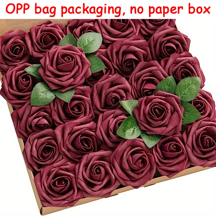 25pcs Artificial Roses with Stems – Fake Flowers for DIY Wedding Bouquets, Centerpieces & Home Party Decorations