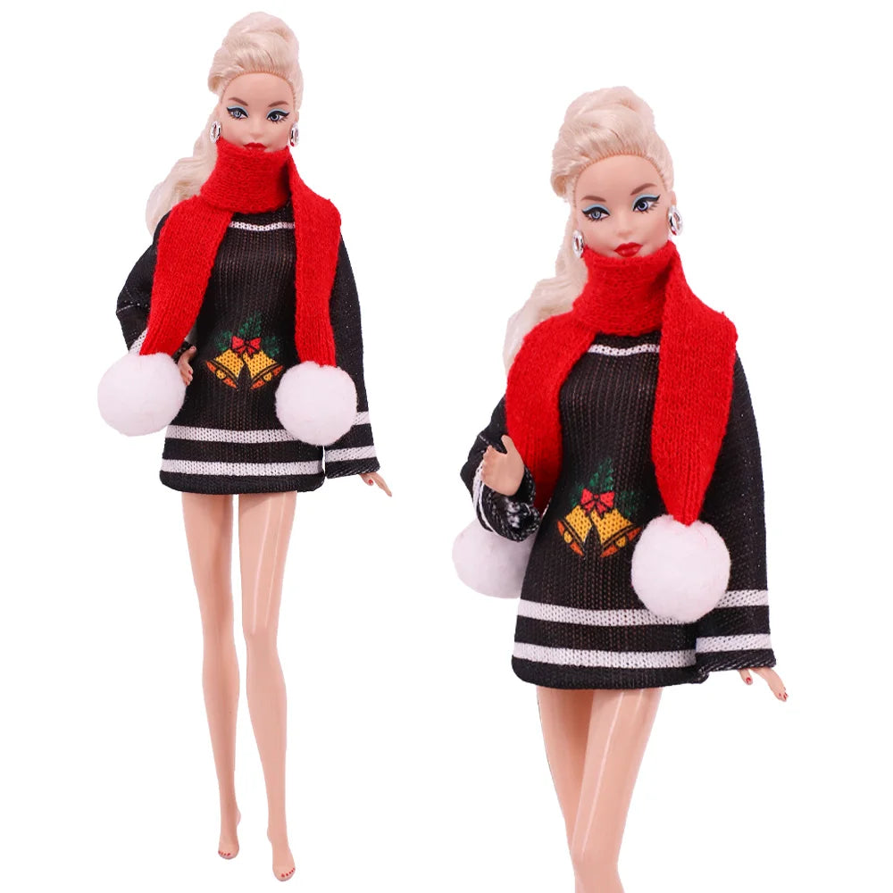 Doll Christmas Sweater & Scarf – 11.8 Inch 1/6 BJD Doll Clothes Accessories for Girls