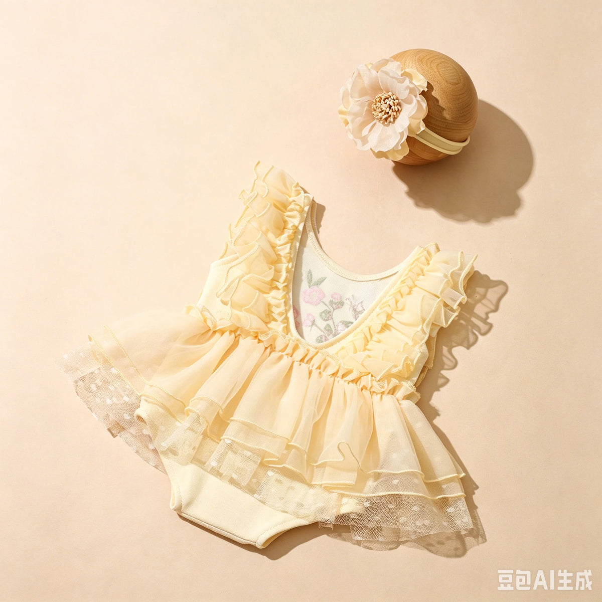 Newborn Baby Girl Floral Tutu Romper Set - Butterfly Embroidery Bodysuit with Flower Headband