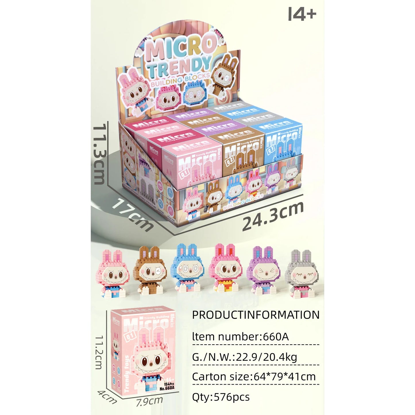 12PCS Labubu Blind Box Toys – Small & Micro Particle Puzzle Assembly Mysterious Gift for Children