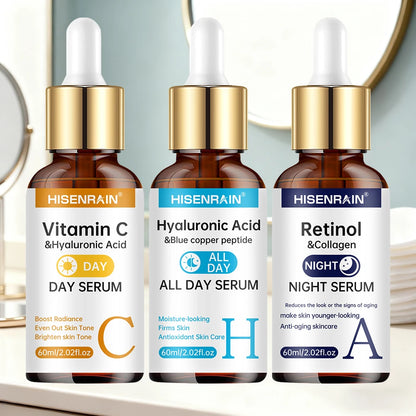 HISENRAIN Vitamin C + Retinol Serum Duo - Brightening, Hydrating & Anti-Aging Skincare with Hyaluronic Acid