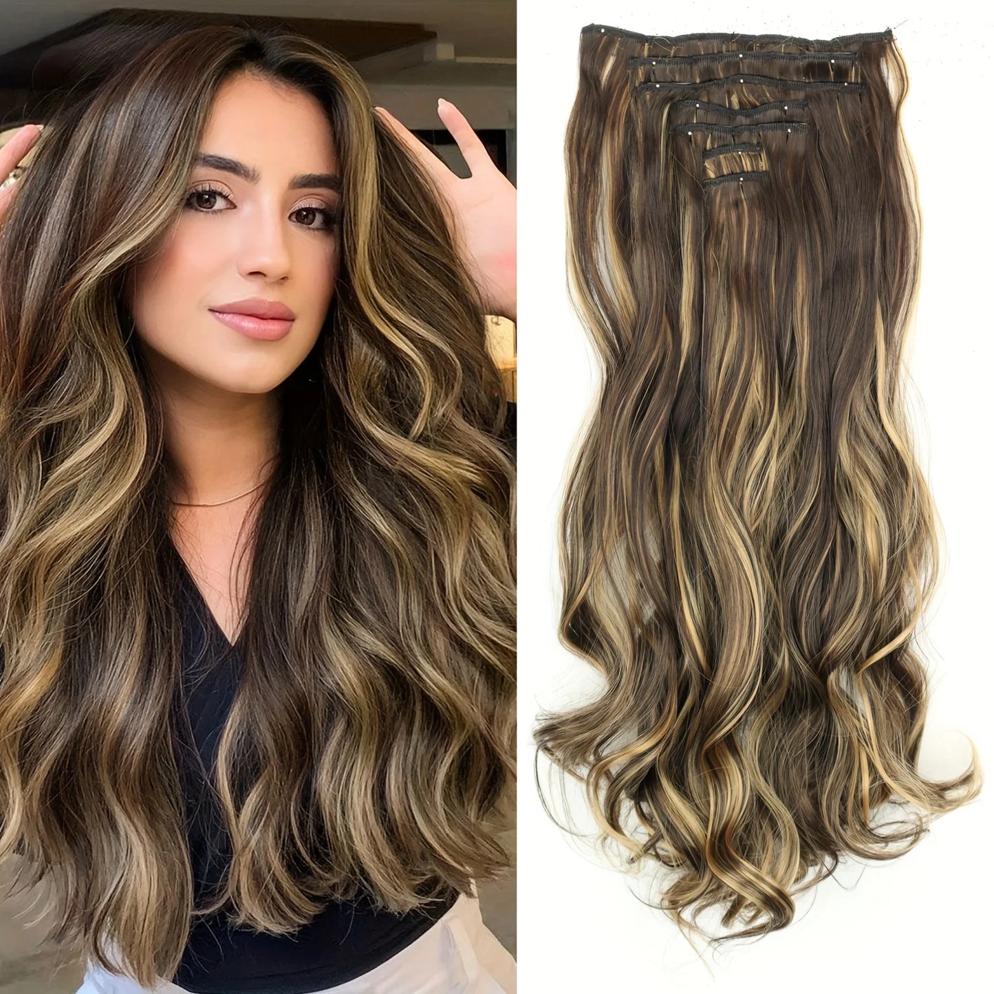 Women’s 7Pcs Hair Extensions with 16 Clips – Natural Black Straight Ombre Hairpiece