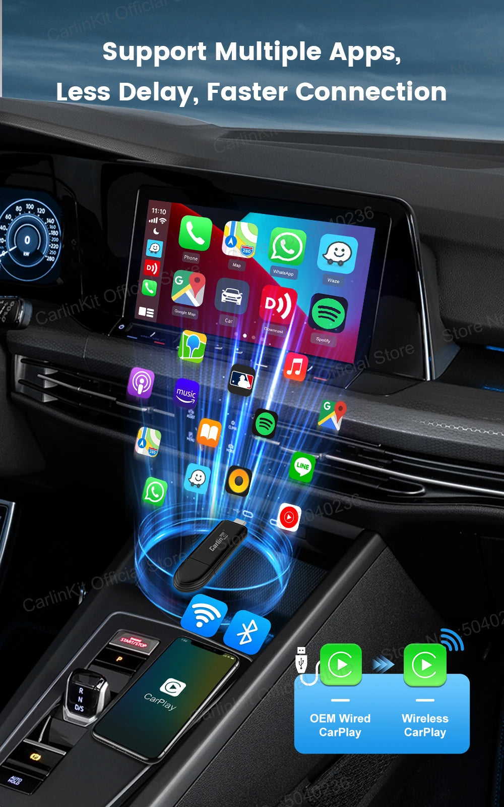 CarlinKit Mini 5 SE Wireless CarPlay Adapter – Fast 5.8GHz WiFi & Bluetooth for iPhone, Spotify, Waze, Split Screen