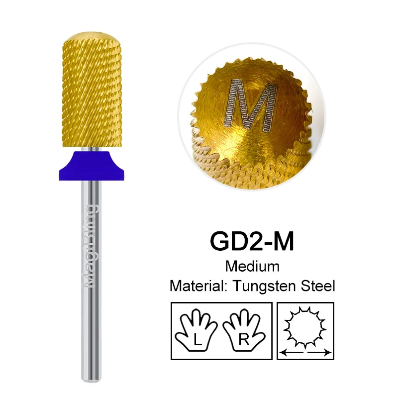 Gold Tungsten Carbide Nail Drill Bits – Large Barrel Milling Cutter, Pro Reversed Durable Grinding & Polishing Tools Accessories 4XC