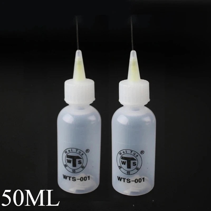 50ml Empty Plastic Precision Needle Bottle – Rosin Flux & 502 Glue Dispenser for Soldering, iPhone Repair & Electronics Tools