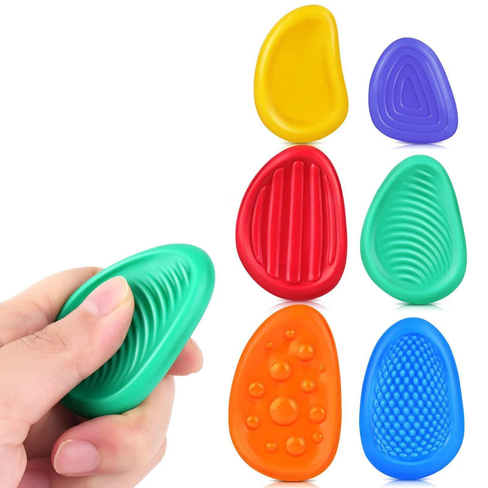 6-Pack Sensory Stone Fidget Toys - Textured Silicone Stress Relief & Calming Toys