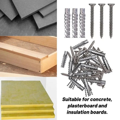 Hollow Wall Expansion Screw Kit - Metal Anchors with Self Tapping Screws for 6/8mm Pipe Drilling & Fastening