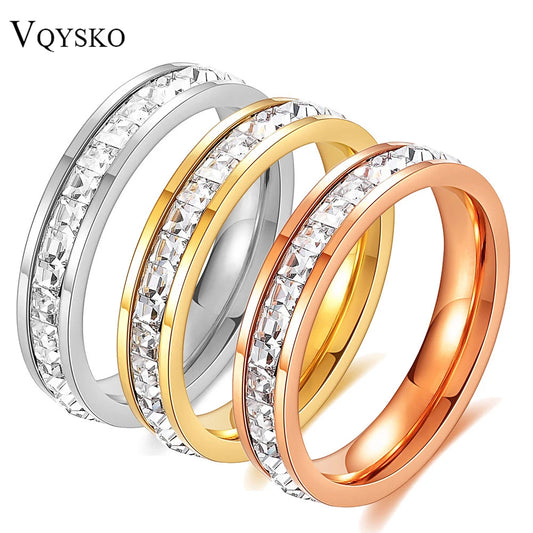 VQYSKO Square Zircon Stainless Steel Ring – White Zircon Engagement Ring for Women & Men – Geometric Couple Fashion Jewelry for Party & Custom Wear