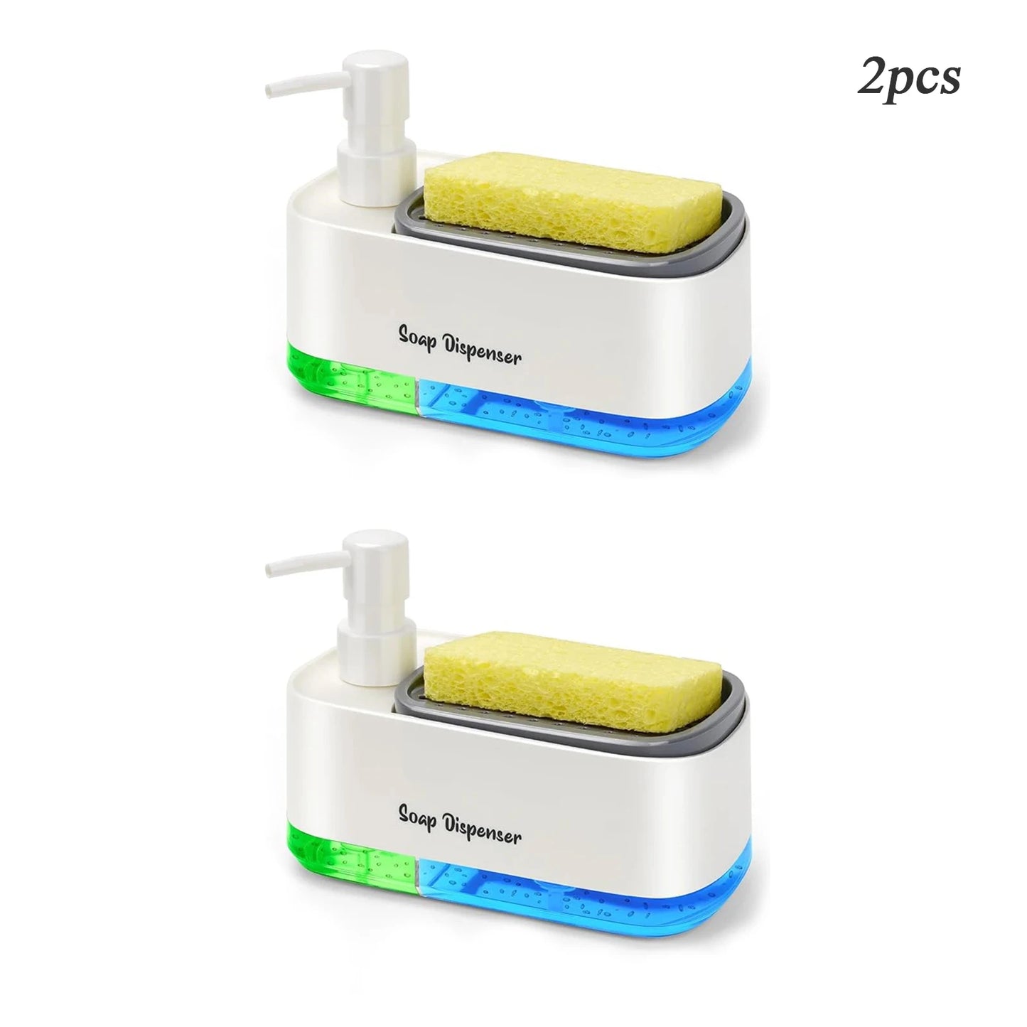 2-in-1 Hand & Dish Soap Dispenser Set — Countertop Soap Pump with Detergent Dispenser & Sponge Holder for Kitchen Sink