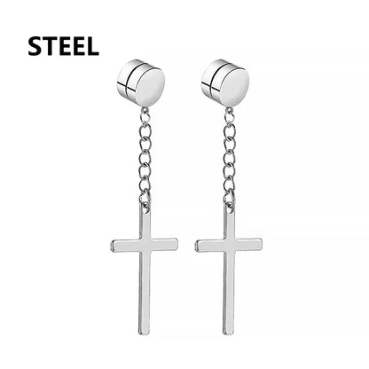 Stainless Steel Cross Star Dangle Earrings - Punk Gothic Hoop Huggie Jewelry for Men & Women