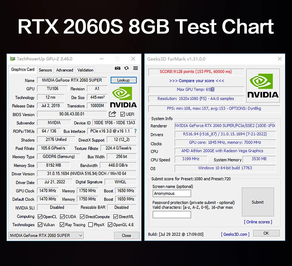 MLLSE RTX 2060 Super 8GB Gaming Graphics Card — GDDR6 256-Bit, 8-Pin PCIe 3.0x16 for High-Performance Gaming