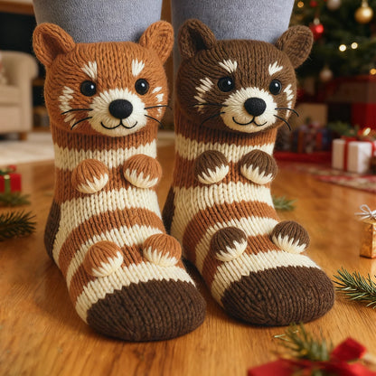 3D Knitted Animal Hug Socks - Cute Cozy Koala, Panda, Cat & Sloth Novelty Socks for Women