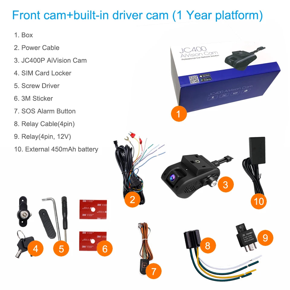 Jimi JC400P 4G Car Camera – 1080P Dual Cameras, GPS Tracking, Wifi Hotspot, Live Stream, DVR Dash Cam with Free App
