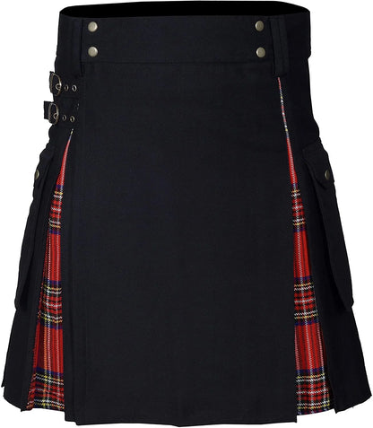 Men's Utility Kilt – 100% Cotton Jeans Hybrid with Modern Box Pleated Tartan, Traditional Design