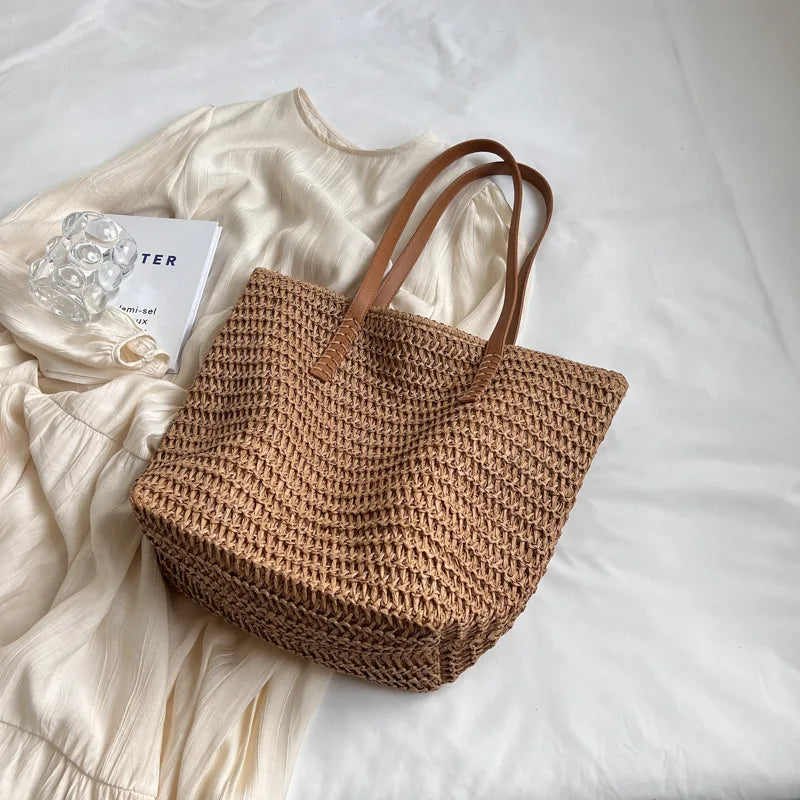 Women’s Hand-Woven Straw Shoulder Bag – Bohemian Summer Beach Tote & Travel Shopper 2025 Fashion Weave Handbag