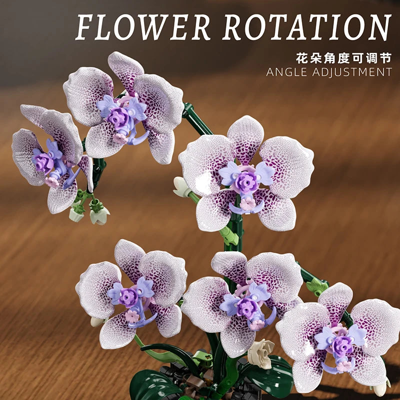 619PCS Phalaenopsis Orchid Building Blocks – Potted Flower Model Toy for Kids & Home Decor
