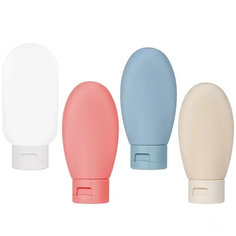 3/4 Pcs 60ml Travel Refillable Silicone Bottles - Empty Lotion, Shampoo & Cosmetic Squeeze Containers for Makeup
