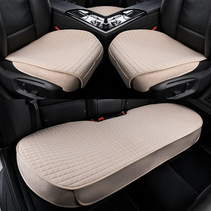 Flax Linen Car Seat Cover - Four-Season Breathable Front & Rear Seat Protector