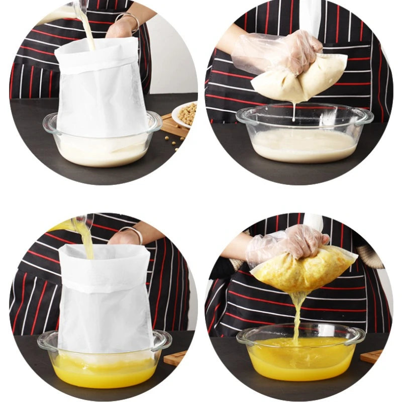 Reusable Kitchen Filter Mesh Bags — Food-Grade Soy Milk and Juice Strainer Bags for Home Brewing