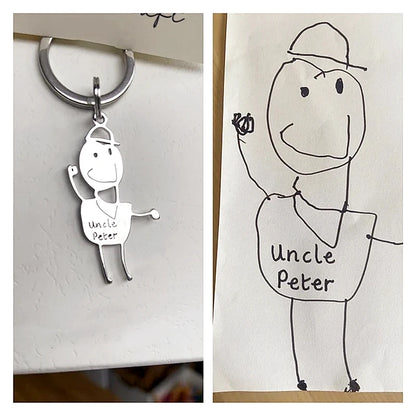 Personalized Children’s Drawing Keychain – Custom Kids Artwork Photo & Logo Car Keyring Gift