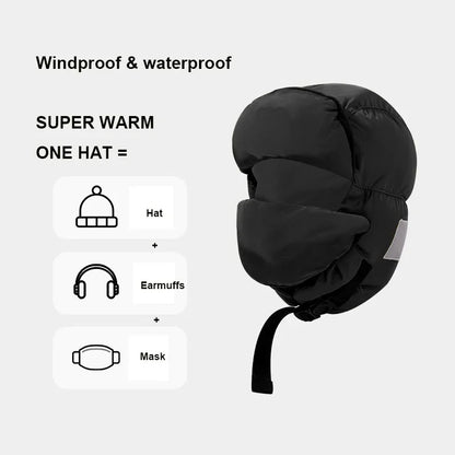 2024 Winter Cotton Earflap Hat with Mask - Windproof Down Jacket Thermal Ski Hat for Men and Women, Ideal for Cycling and Outdoor Adventures