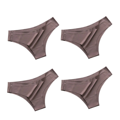 4PCS Seamless Brazilian Panties Set – Ice Silk Ultra-Thin Low Waist Women’s Briefs Sexy Soft Breathable Bikini Lingerie Underwear