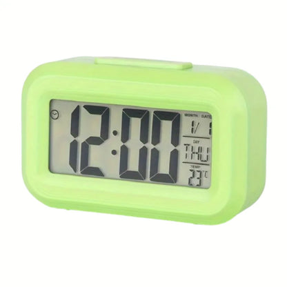 Smart Digital Alarm Clock – Black & White LCD with Temperature, Calendar, Timer & LED Light for Bedroom or Office (No Battery)